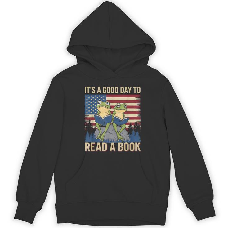 It's A Good Day To Read A Book Frog Vintage USA FLag Unisex Hoodie