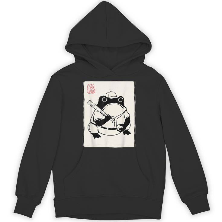 Japanese Grumpy Frog Baseball Player Baseball Unisex Hoodie