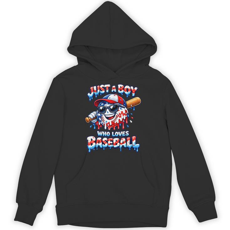 Just A Boy Who Loves Baseball Patriotic Drip For Youth Boys Unisex Hoodie