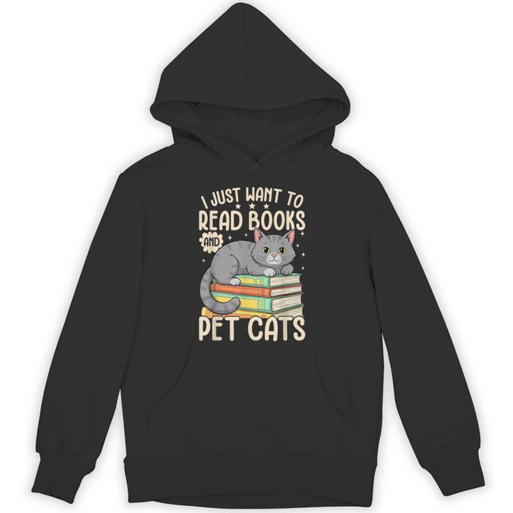 I Just Want To Read Books And Pet Cats Cat Reading Unisex Hoodie