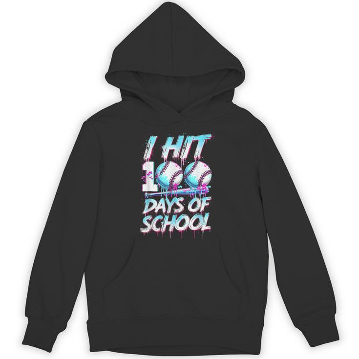 Kids 100 Days Of School 100th Day Baseball Ice Cream Drip Unisex Hoodie