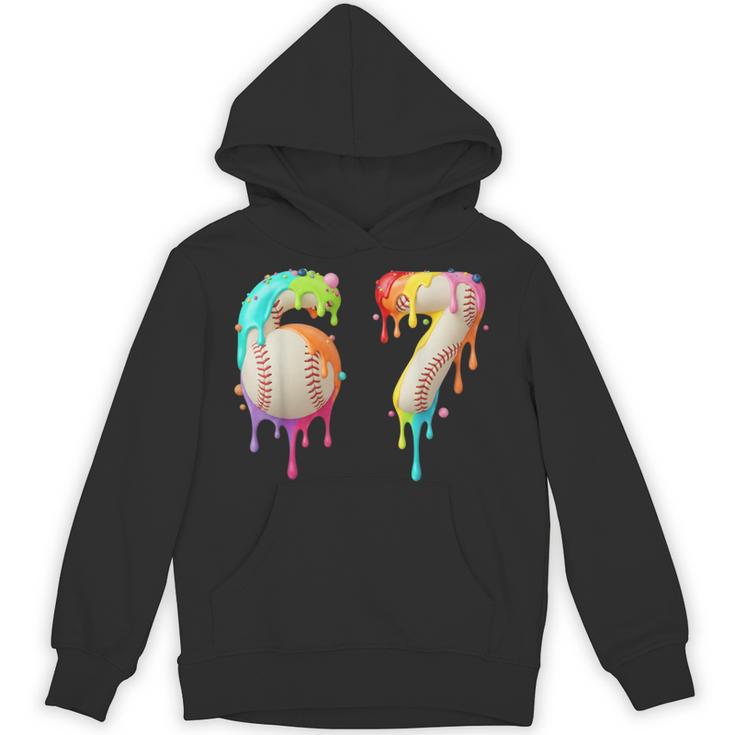 Kids Meme 67 Number Six 6 Seven 7 Ice Cream Drips Baseball Unisex Hoodie