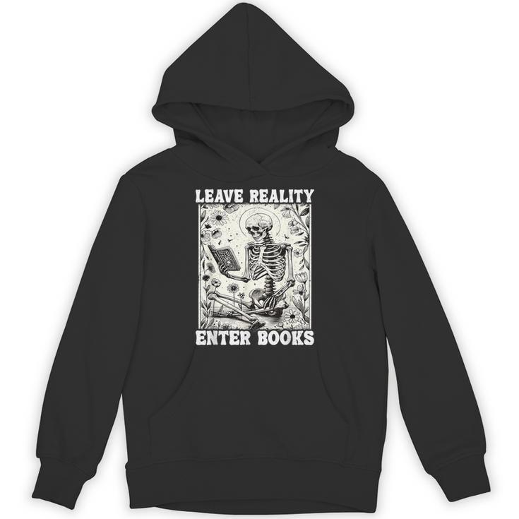 Leave Reality Enter Books Skeleton Reading Book Unisex Hoodie