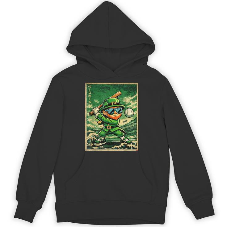 Leprechaun Playing Baseball Japanese Art St Patricks Day Unisex Hoodie