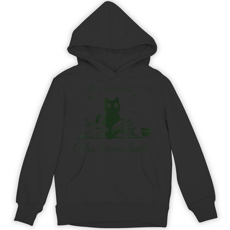 Life With Book Reading Cats And Coffee Ironic Kitty Unisex Hoodie