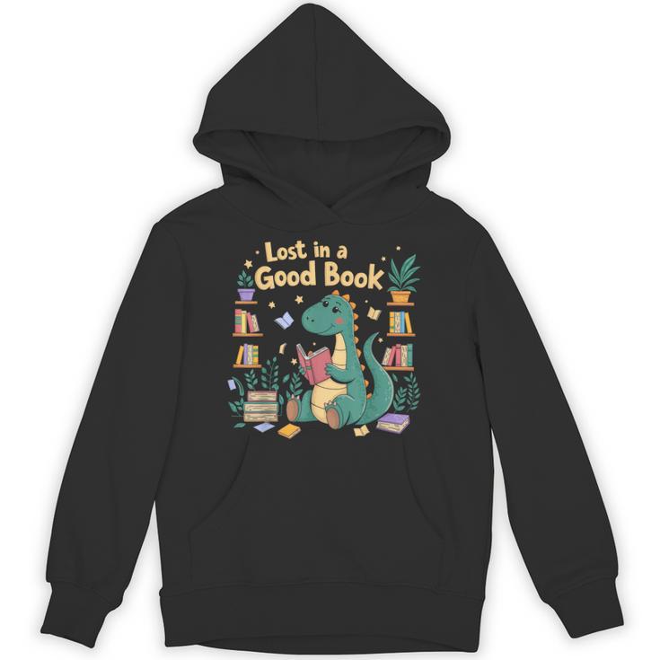 Lost In a Good Book Cute Reading Dinosaur Illustration Unisex Hoodie