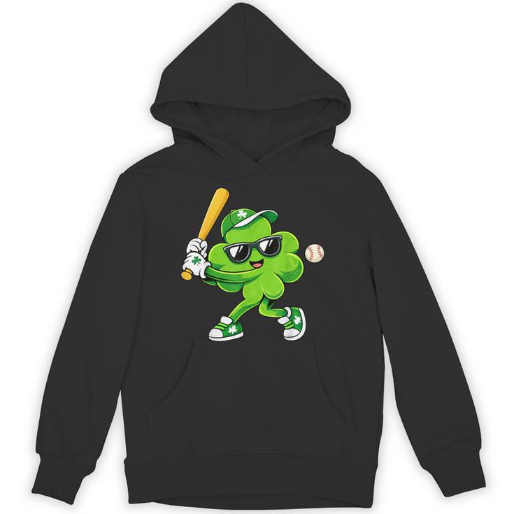 Lucky Shamrock Playing Baseball St Patrick's Kids Boys Unisex Hoodie