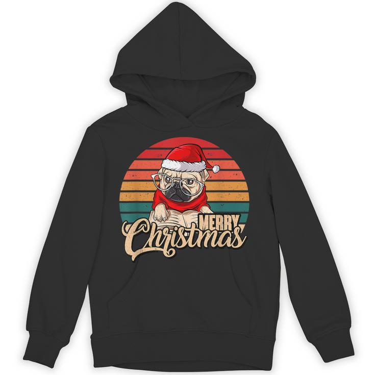 Merry Christmas Retro Vintage Pugmas Pug Reading Books Unisex Hoodie