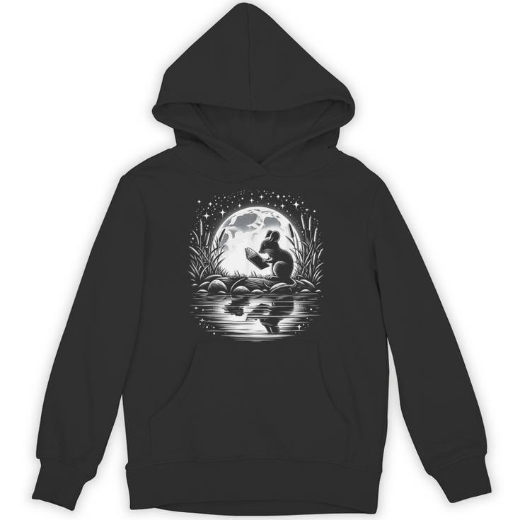 Mouse Reading Book Full Moon Lake Scenery Unisex Hoodie