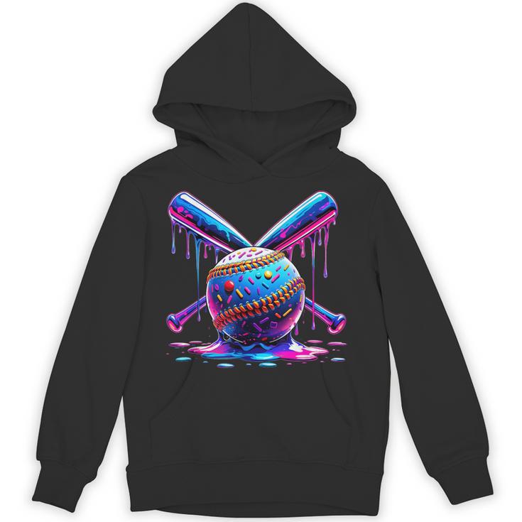 Neon Dripping Baseball And Bats Colorful Sports Art Unisex Hoodie