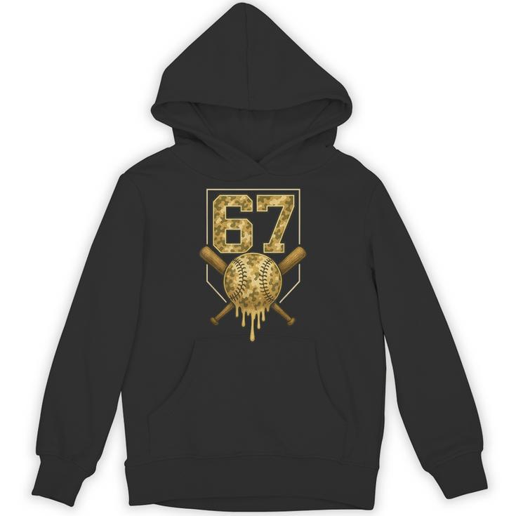 Number 67 Baseball Drip Camo Six Seven Meme Boys Kids Unisex Hoodie