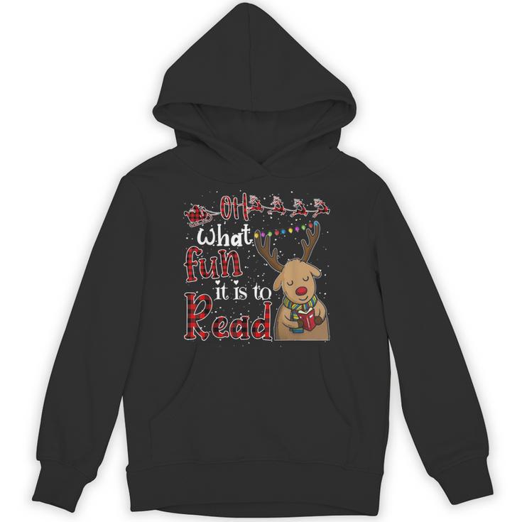 Oh What Fun It Is To Read Christmas Cute Reindeer Read Books Unisex Hoodie