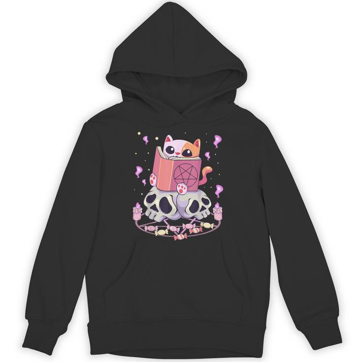 Pastel Goth Kawaii Occult Cute Cat Reading Pentacle Book For Men Women Unisex Hoodie