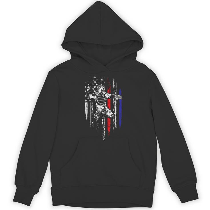 Patriotic Baseball Catcher American Flag Sports Tee Unisex Hoodie