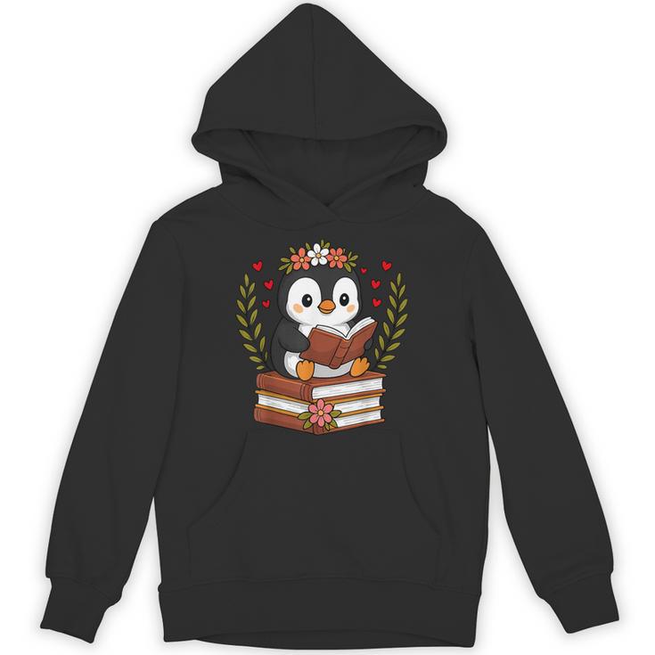 Penguin Reading Book Graphic Penguin With Book Floral Unisex Hoodie