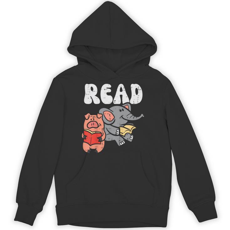 Pig Elephant Reading Cute Book Lover Bookworm Boys Girls Kid Unisex Hoodie