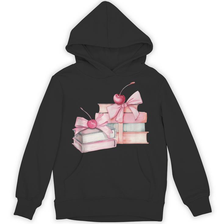 Pink Bow Books And Cherries For Book Lover Girl Women Unisex Hoodie