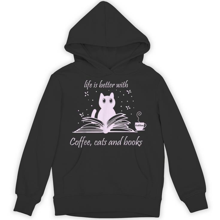 Quote With Coffee Cats And Book Reading Unisex Hoodie Quote With Coffee Cats And Book Reading Unisex Hoodie