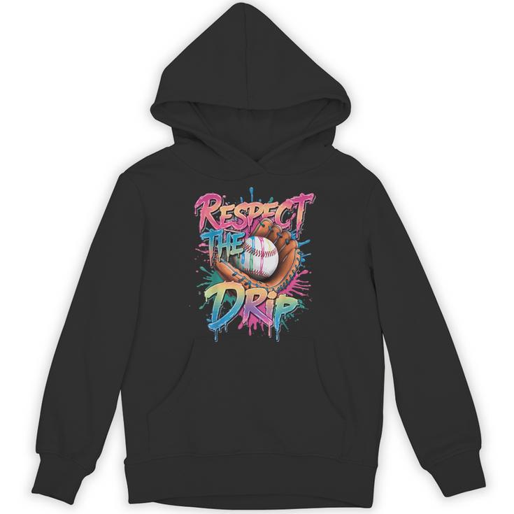 Respect The Drip Baseball Drip Glove Youth Boys Girls Player Unisex Hoodie