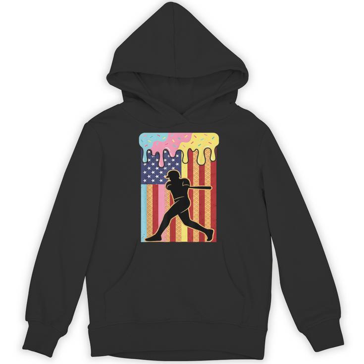 Retro Baseball Drip Boys Ice Cream Patriotic American Flag Unisex Hoodie
