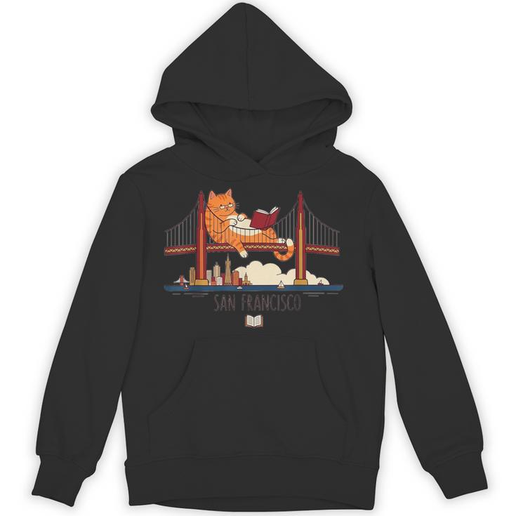 San Francisco Big Cat Reading Book Golden Gate Bridge Unisex Hoodie