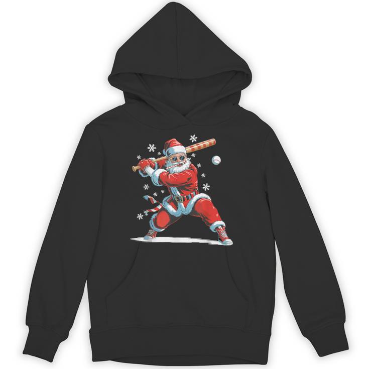 Santa Playing Baseball Christmas Candy Cane Fun Xmas Holiday Unisex Hoodie