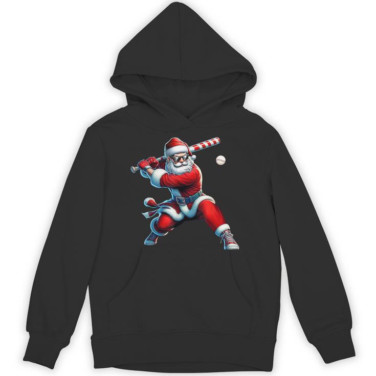 Santa Playing Baseball Men Boys Christmas Baseball Player Unisex Hoodie