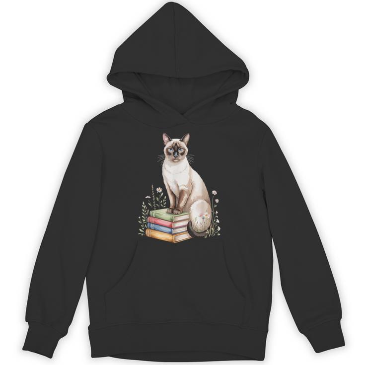 Siamese Cat Meezer Bookworm Flowers Book Reading Books Unisex Hoodie