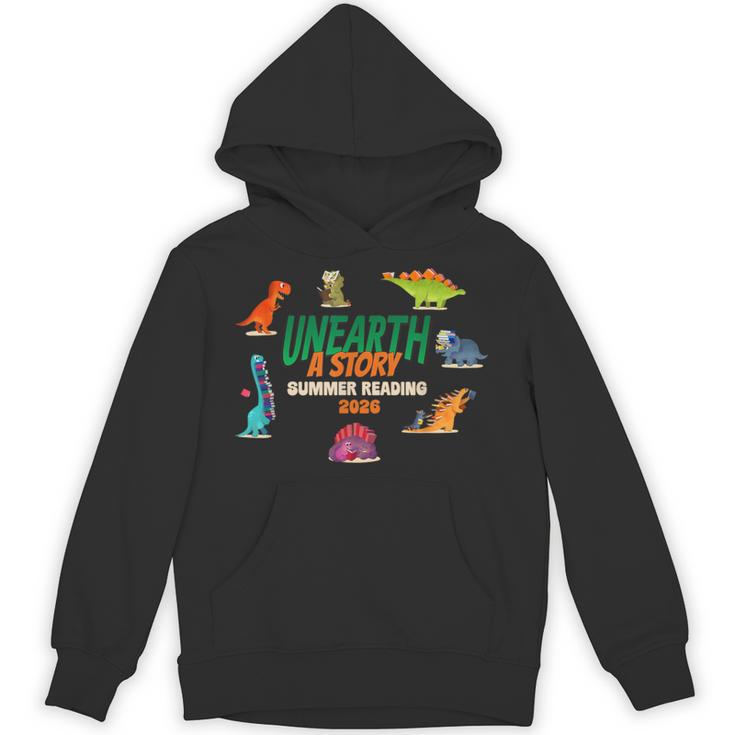 Summer Reading 2026 Unearth A Story Dinosaurs Book Lover Unisex Hoodie