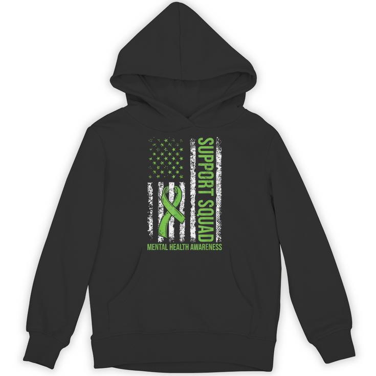 Support Mental Health Squad Awareness Us Flag Green Ribbon Hoodie