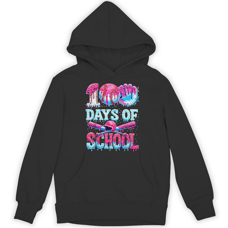 Survived 100 Days Of School Baseball Ice Cream Drip Boy Kids Unisex Hoodie