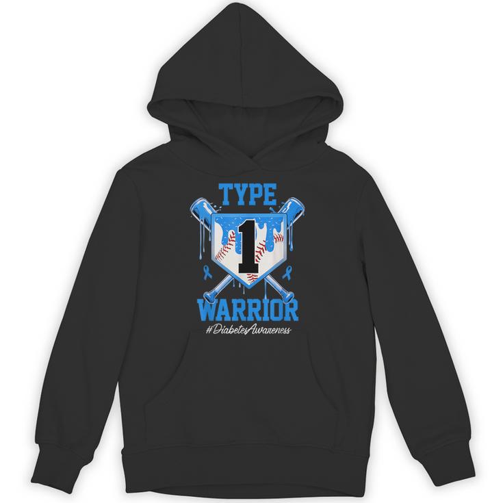 T1D Warrior Baseball Drip Diabetes Awareness Blue Ribbon Unisex Hoodie