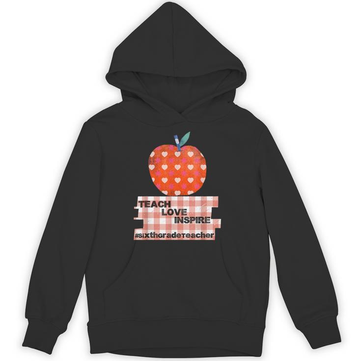 Teach Love Inspire Valentines Day Book 6th Grade Teacher Unisex Hoodie