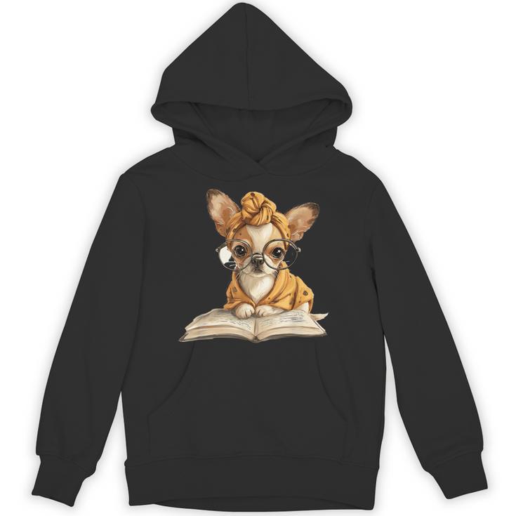 Tiny Puppy Open Book Reading Dog Lover Graphic Round Glasses Unisex Hoodie