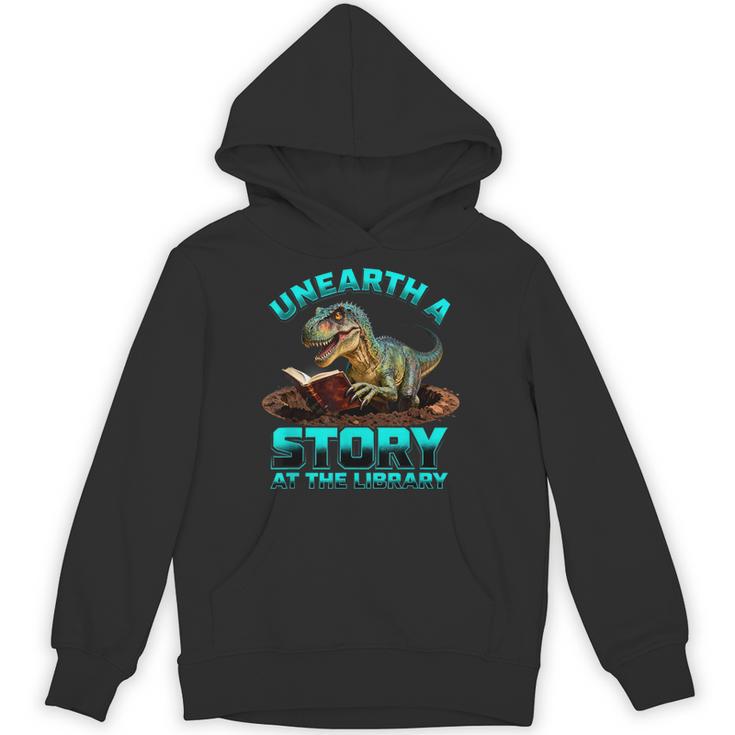 Unearth A Story At The Library Dinosaur Reading Unisex Hoodie