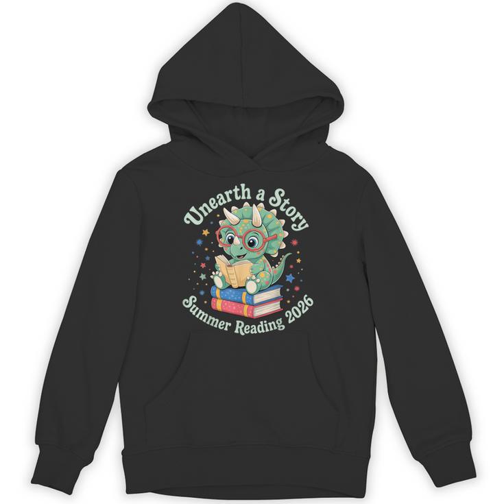 Unearth a Story Summer Reading 2026 Cute Dinosaur Book Lover Unisex Hoodie
