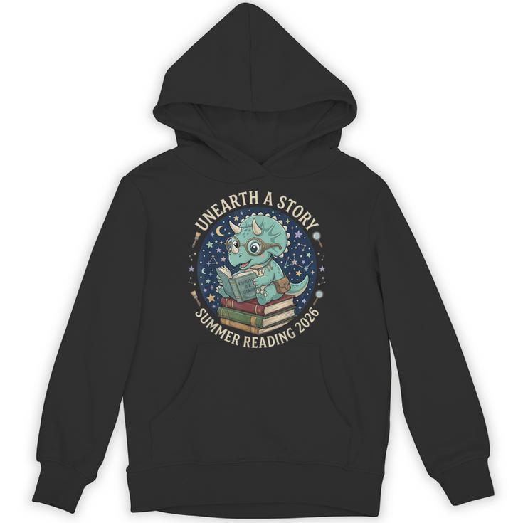 Unearth A Story Summer Reading 2026 Cute Dinosaur Reading Unisex Hoodie