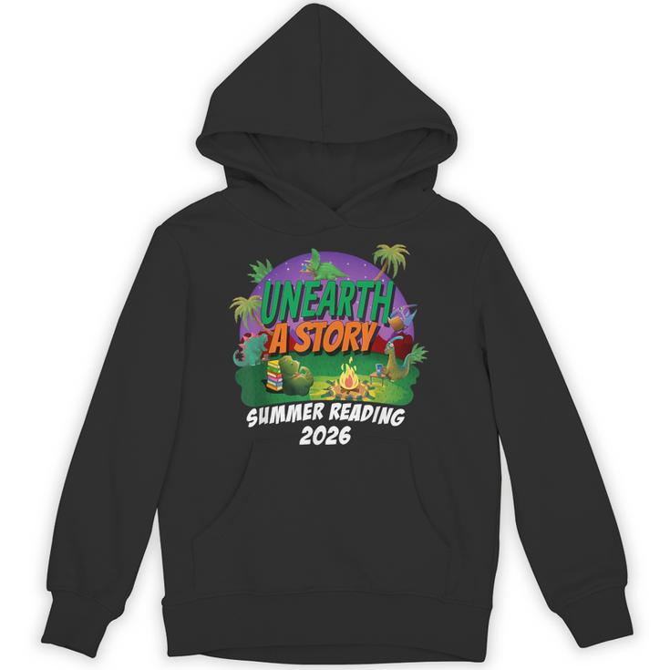 Unearth a Story Summer Reading 2026 Dinosaur T-Rex Book Unisex Hoodie