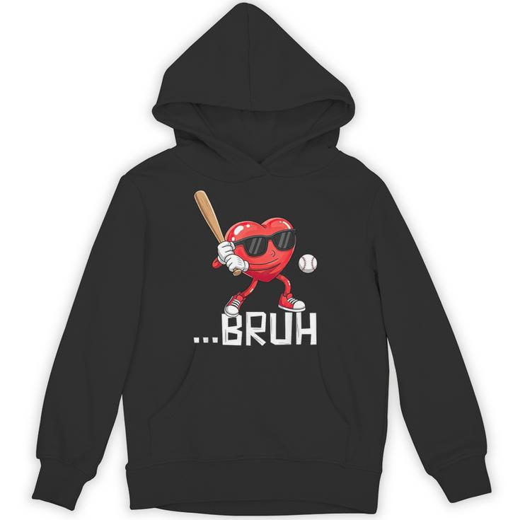 Valentines Bruh Red Heart Playing Baseball Men Boys Kids Unisex Hoodie