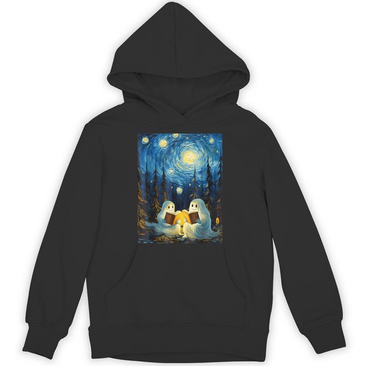 Van Gogh Starry Night Ghost Book Reading Camping Halloween Unisex Hoodie
