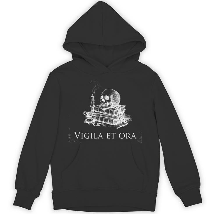 Vigila Et Ora Skull On Books Latin Unisex Hoodie