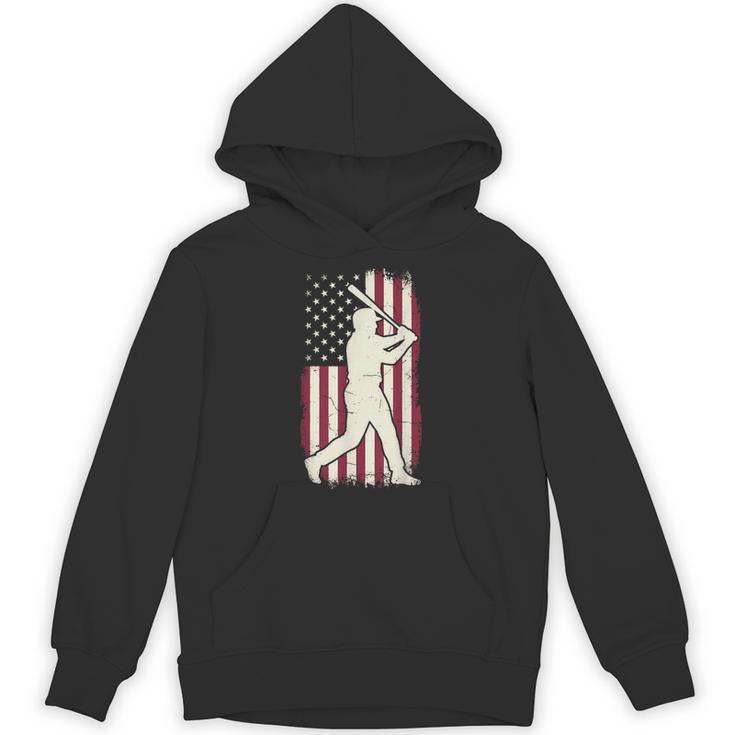 Vintage American Flag Baseball Batter Patriotic Home Run Unisex Hoodie