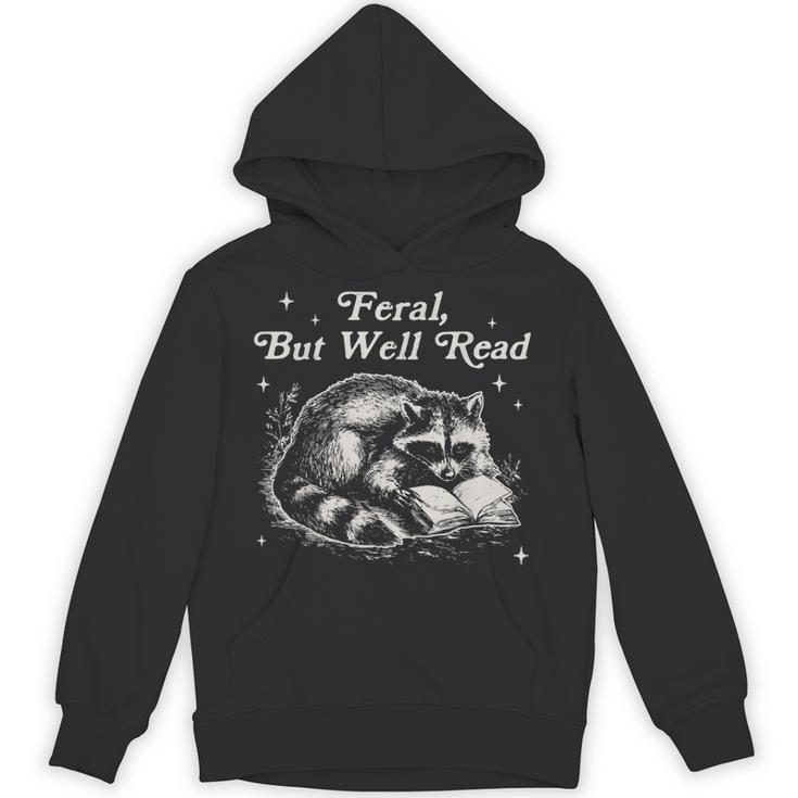 Vintage Feral But Well Read Raccoon Reading Book Lover Unisex Hoodie