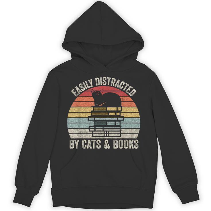 Vintage Retro Easily Distracted By Cats And Books Cat Unisex Hoodie