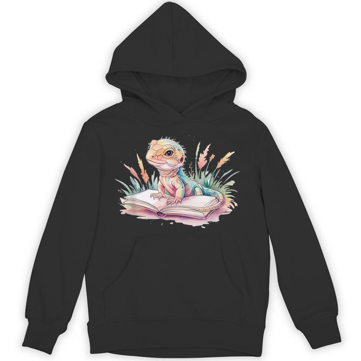 Watercolor Lizzard Reading Book Cute Kids Unisex Hoodie