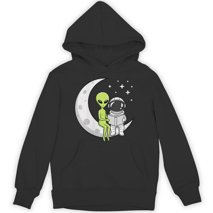 Women's Alien And Astronaut Reading On Moon Kids Sci Fi Book Unisex Hoodie