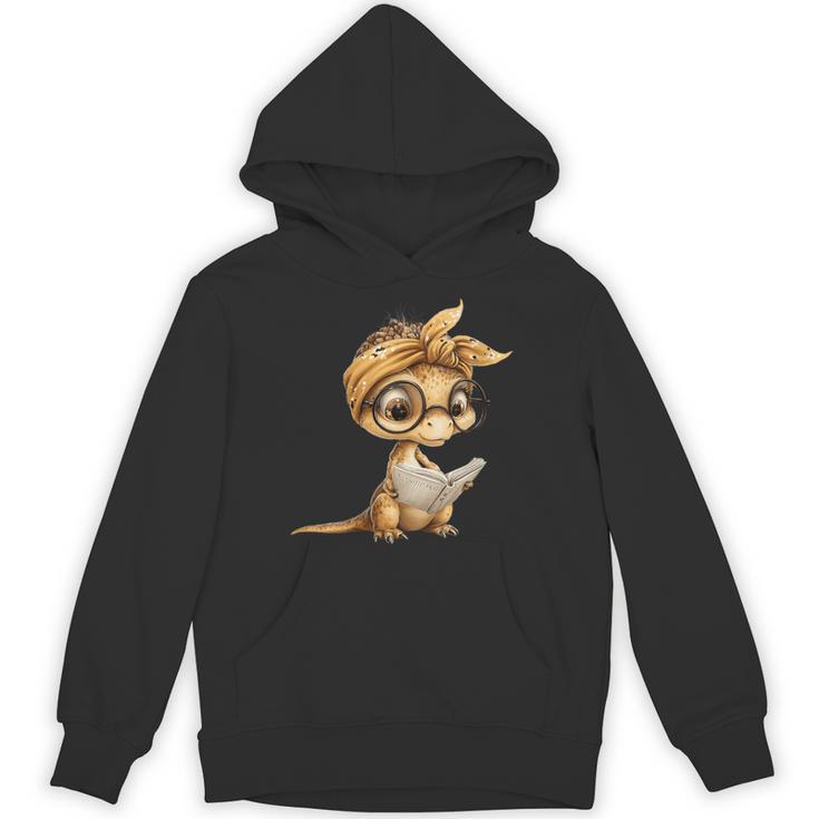 Women's Baby Lizard Small Book Reading Reptile Graphic Portrait Unisex Hoodie