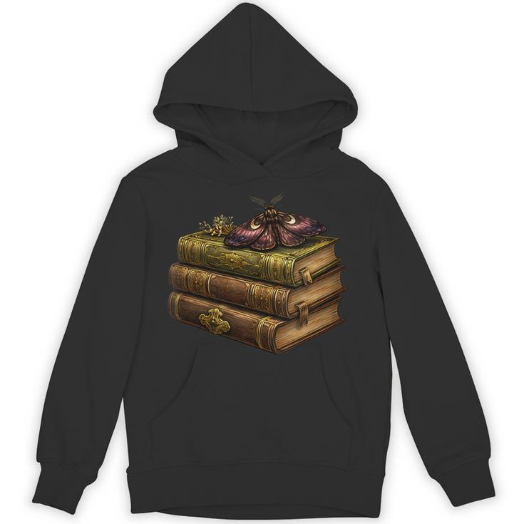 Women's Dark Academia Vintage Book Stack Gothic Moth Unisex Hoodie