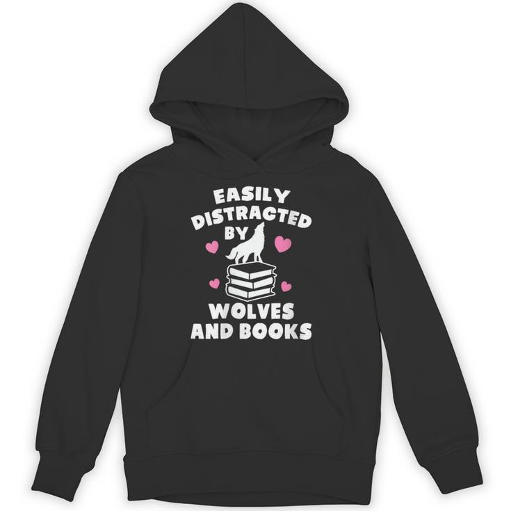 Women's Easily Distracted By Wolves And Books – Book & Wolf Lover Unisex Hoodie