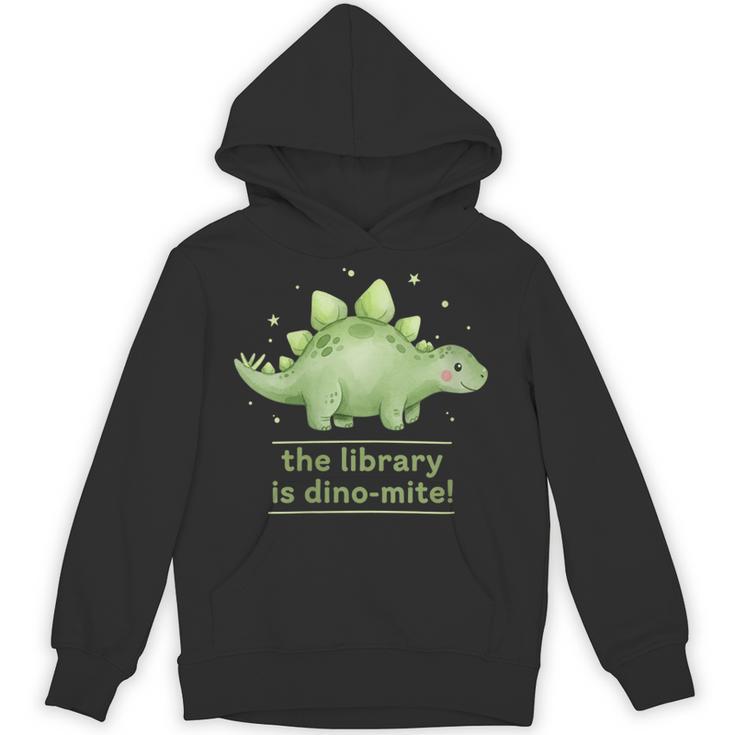 Women's The Library Is Dino-Mite Stegosaurus Reading Kids Book Unisex Hoodie